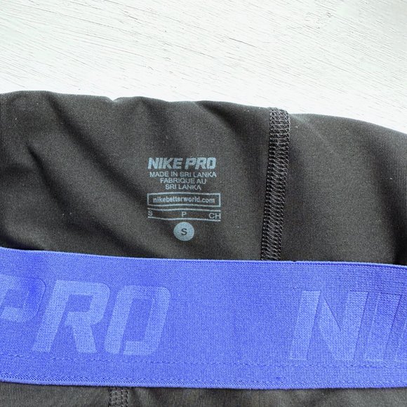 NIKE PRO Dri Fit Polyester Spandex Black & Purple Crop Pants Small - Picture 6 of 8